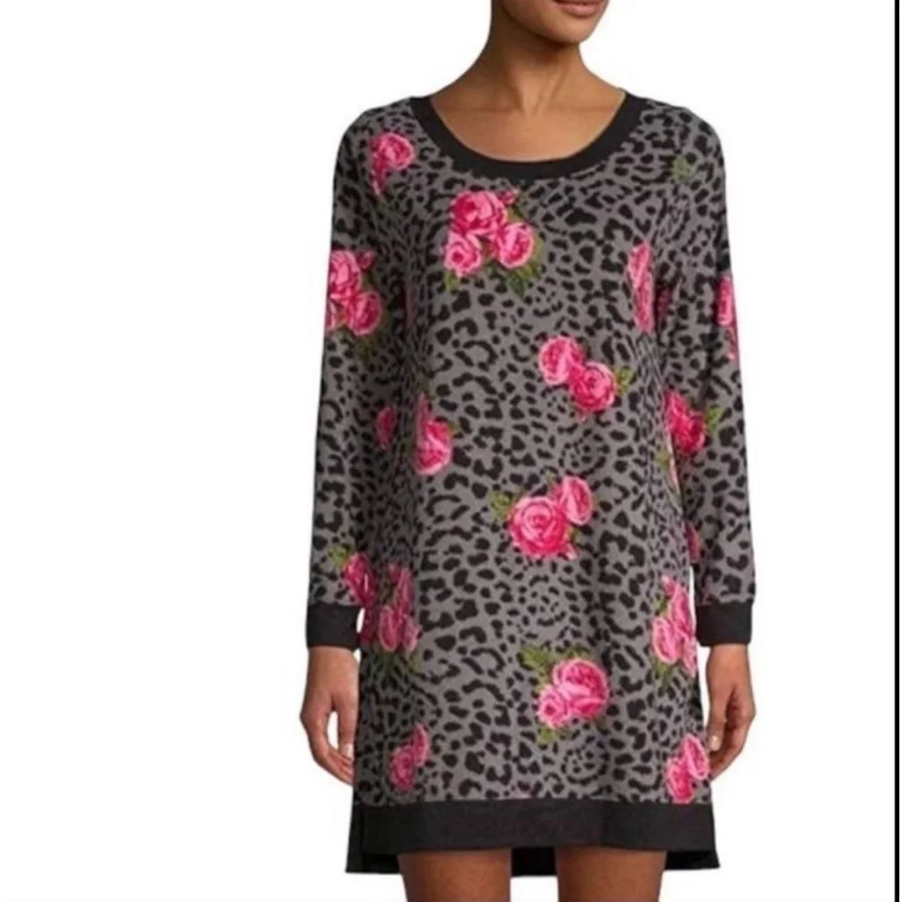 NWT Betsey Johnson very soft Sleep Dress Black Gray Pink Womens Sz M